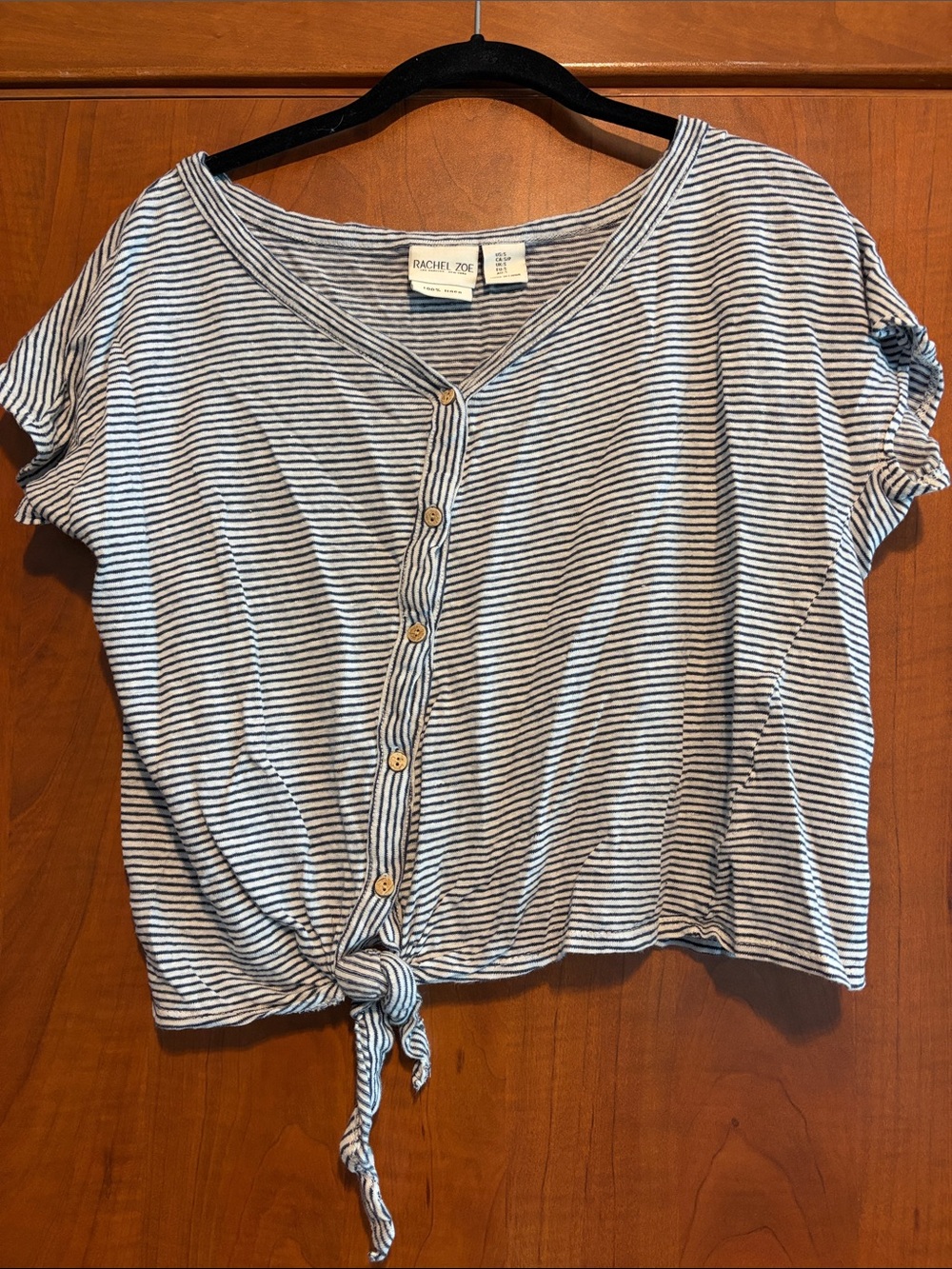 Rachel Zoe Navy & White Striped Tie-Front Crop Top
